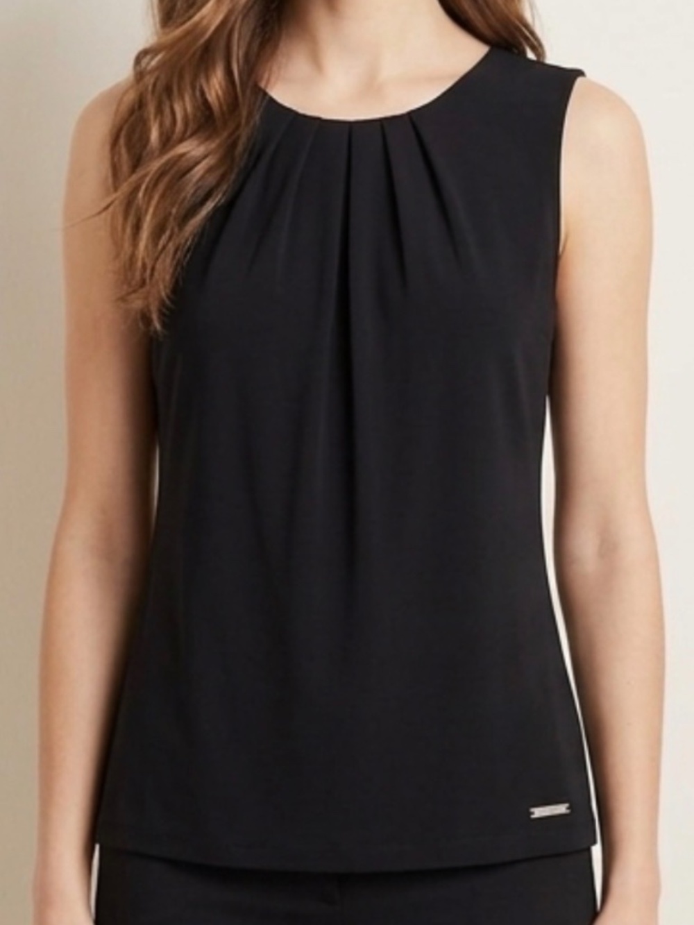 Calvin Klein Pleated Neck Sleeveless Blouse with Keyhole Back - Black